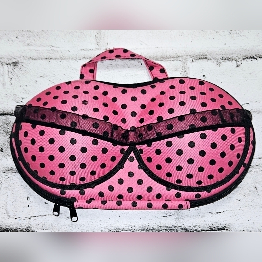 Pink Polka Dot Bra Travel Case – Lingerie Organizer 12”x6”